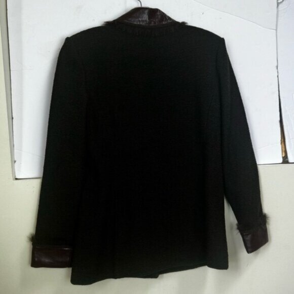 St.John Couture Vintage Knit Leather Fur Jacket Blazer  Wool Silk Classic Luxury - Picture 4 of 16